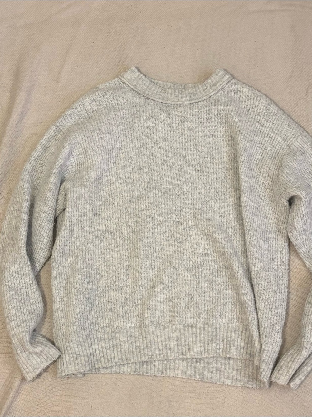 American Eagle Outfitters Heather Light Gray Ribbed Crew Sweater